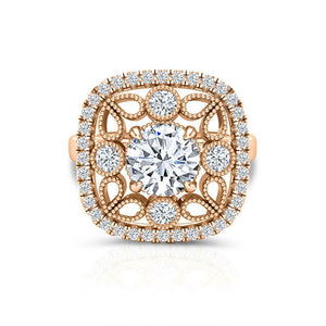 Filigree Milgrain Halo Engagement Ring 2ct Round Cut Diamond 14k RoseGold Finish