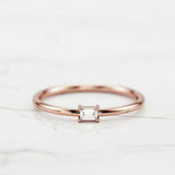 Petite Solitaire Engagement Ring 0.2ct Baguette Cut Diamond 14k Rose Gold Finish