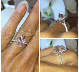 1.6ct Oval Cut Peach Morganite Solitaire Engagement Ring 14k White Gold Finish