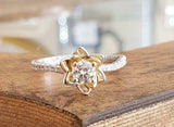 1.5ct Round Cut Diamond Flower Solitaire with Accents Ring 14k Dual Gold Finish