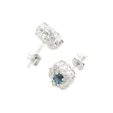 2ct Stud Earrings Oval Cut Blue Sapphire Vintage Inspired 14k White Gold Finish