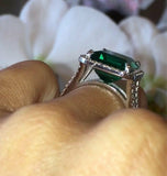 4ct Green Emerald Engagement Ring Diamond Halo Split Shank 14k White Gold Finish