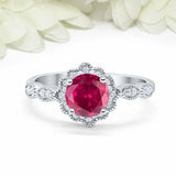 2ct Round Cut Pink Ruby Engagement Ring Vintage Halo Art Deco 14k WhiteGold Over