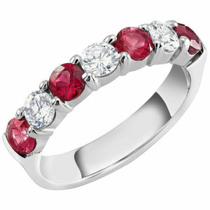 4.4ct Round Cut Pink Ruby Wedding Band Ring Half Eternity 14k White Gold Finish