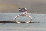 1.4ct Cushion Cut Morganite Engagement Ring 14k Rose Gold Finish Diamond Accents