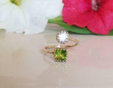 1.2ct Engagement Ring Princess Cut Peridot Crown Open Cuff 14k Yellow Gold Over