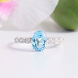 1.6ct Oval Cut Blue Topaz Engagement Ring Diamond Accents 14k White Gold Finish