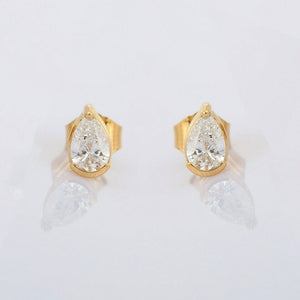 1.2ct Stud Earrings Pear Cut Diamond Solitaire Design 14k Yellow Gold Finish