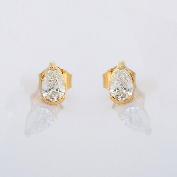 1.2ct Stud Earrings Pear Cut Diamond Solitaire Design 14k Yellow Gold Finish