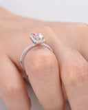 3Ct Emerald Cut Peach Morganite Halo Ring 14K White Gold Over with Round Accents