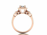 Halo Floral Solitaire Engagement Ring 2ct Emerald Cut Diamond 14k Rose Gold Over