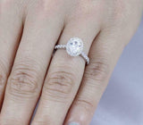 1.6ct Oval Cut Diamond Engagement Ring Round Accents Halo 14k White Gold Finish