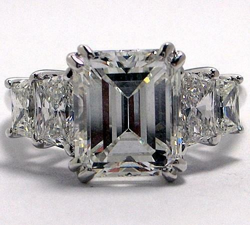 2.5ct Emerald Cut VVS1D Diamond Five Stone Engagement Ring 14k White Gold Finish