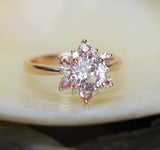 2ct Round Cut Peach Morganite Diamond Flower Engagement Ring 14k Rose Gold Over