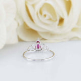 0.75ct Oval Cut Pink Ruby Engagement Ring Minimalist Crown 14k White Gold Finish