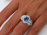 4Ct Oval Cut Blue Tanzanite Diamond Halo Vintage Ring 14K White Gold Finish