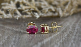 1.2ct Oval Cut Pink Ruby Push Back Bridal Stud Earrings 14k Yellow Gold Finish