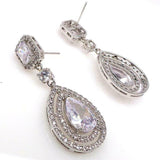 6Ct Pear Cut VVS1/D Diamond Dual Halo Tear Drop Earrings 14K White Gold Finish