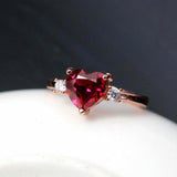 1ct Heart Cut Pink Ruby Engagement Ring Diamond Accent Trilogy 14k RoseGold Over