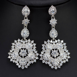 3ct Round Cut Diamond Snowflake Design Women Drop Earrings 14k White Gold Finish