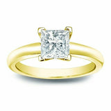 1Ct Princess Cut DVVS1 Diamond Solitaire Engagement Ring 18K Yellow Gold Finish