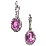 2ct Oval Cut Pink Sapphire Diamond Halo Drop Earrings 14k White Gold Finish