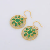 3ct Drop Earrings Oval Cut Green Emerald Filigree 14k Yellow Gold Finish