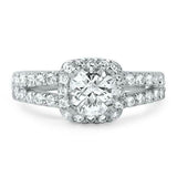 2.1ct Cushion Cut Diamond Engagement Ring Halo Split Shank 14k White Gold Finish