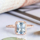 2ct Radiant Cut Blue Aquamarine Engagement Ring Halo Diamond 14k Rose Gold Over