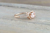 1.5ct Cushion Morganite Engagement Ring 14k Rose Gold Finish Diamond Accent Halo