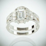 3Ct Emerald Cut Diamond Engagement Bridal Set Curved Band 14K White Gold Finish