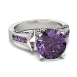 1.5ct Round Cut Purple Amethyst Solitaire Engagement Ring 14k White Gold Finish