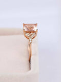 1ct Princess Cut Peach Morganite Engagement Ring 14k Rose Gold Finish Solitaire