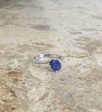 1ct Oval Blue Sapphire Engagement Ring Solitaire with Accent 18k White Gold Over