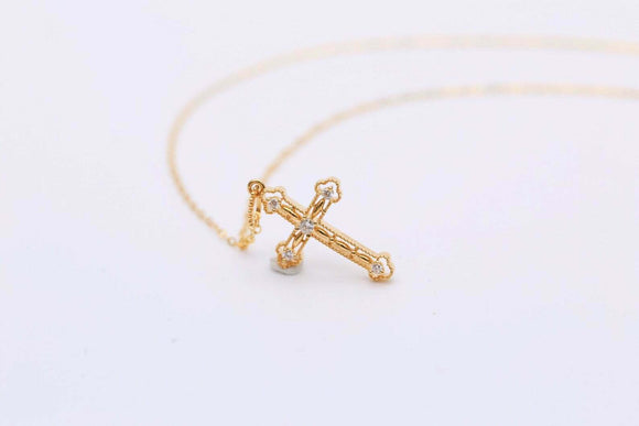 0.5ct Round Cut Diamond Pendant with Chain Cross Design 14k Yellow Gold Finish