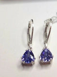 1.5ct Trillion Cut Blue Tanzanite Solitaire Drop Earrings 14k White Gold Finish