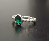 1ct Oval Cut Green Emerald Beaded Ball Shank Solitaire Ring 14k White Gold Over