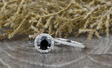 1.6ct Round Black Diamond Engagement Ring 14k White Gold Finish Halo Bridal Set