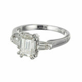 1.6ct Emerald Cut Diamond Engagement Ring Unique Trilogy 14k White Gold Finish