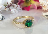 1ct Round Cut Green Emerald Beaded Ball Shank Solitaire Ring 14k YellowGold Over