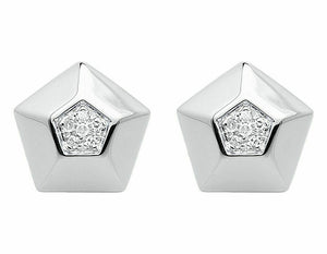 0.7ct Round Cut VVS1 Diamond Pentagon Design Stud Earrings 14k White Gold Finish