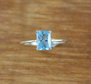 1ct Engagement Ring Radiant Cut Blue Topaz Solitaire 14k White Gold Finish