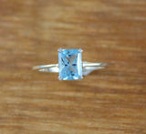 1ct Engagement Ring Radiant Cut Blue Topaz Solitaire 14k White Gold Finish