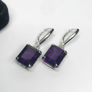 2.5ct Dangle Earrings Emerald Cut Purple Amethyst LeverBack 14k White Gold Over