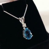 1ct London Blue Topaz Pendant Pear Cut Solitaire 14k White Gold Finish NO CHAIN