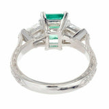 2.2ct Green Emerald Cut Engagement Ring Trilogy Vintage 14k White Gold Finish