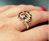 1.5ct Engagement Ring Round Cut Red Garnet Swirl Twist 14k White Gold Finish