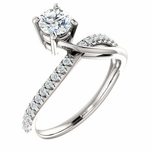 1ct Round Cut Diamond Twisted Solitaire Engagement Ring 14k White Gold Finish