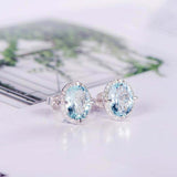 2.2ct Oval Cut Blue Aquamarine Diamond Halo Stud Earrings 14k White Gold Finish