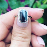 4Ct Emerald Cut Black Diamond Halo Solitaire Engagement Ring 14K Rose Gold Over